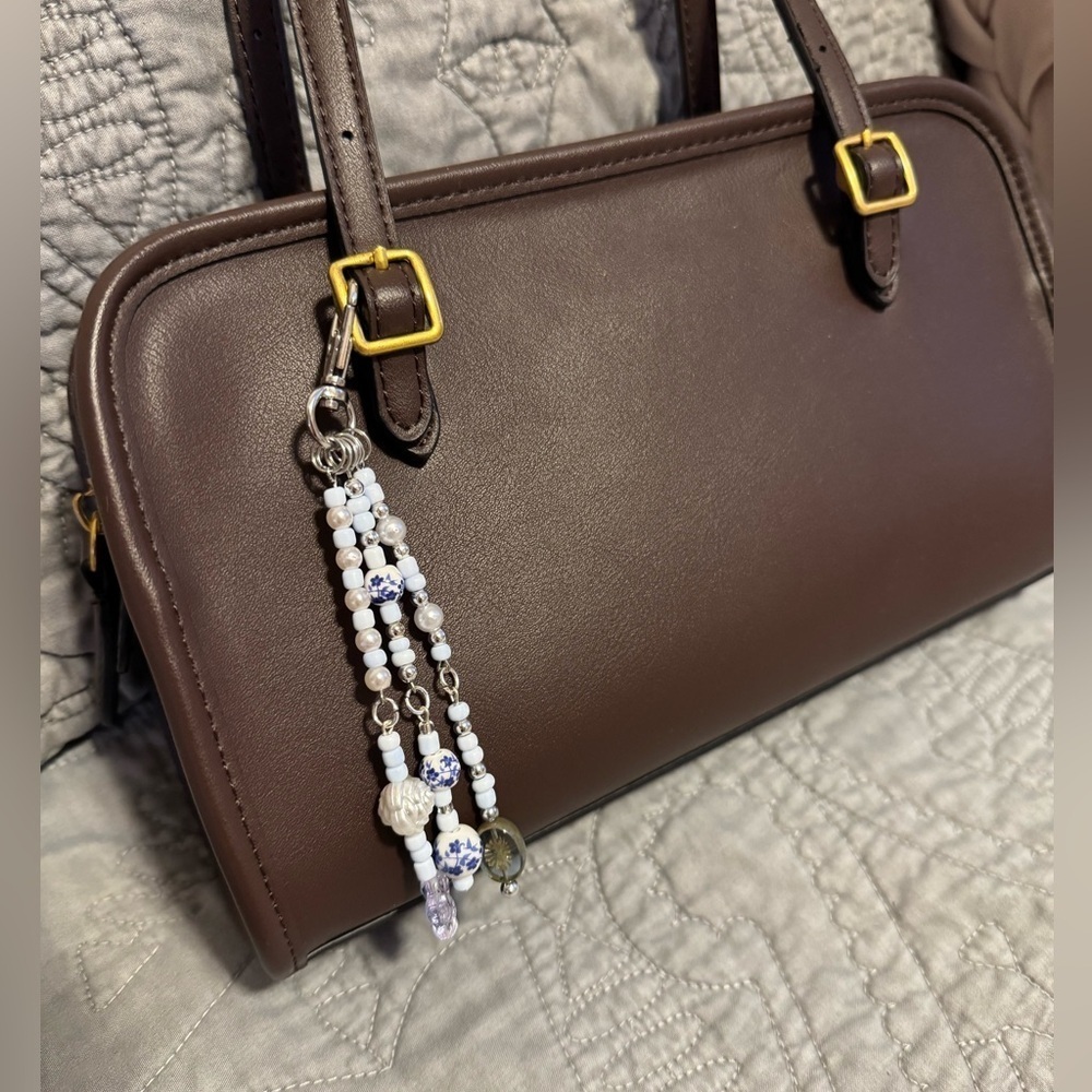 Boho Handmade Beaded Bag Charm with Floral Detail